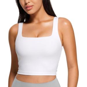 imageCRZ YOGA Butterluxe Square Neck Crop Tank Tops for Women  Workout Longline Sports Bras Padded Yoga CamisoleWhite