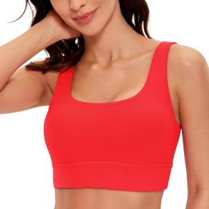 imageCRZ YOGA Butterluxe U Back Longline Sports Bras for Women  Scoop Neck Padded Yoga Workout Crop Top with Built in PadsDeep Red