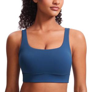 imageCRZ YOGA Butterluxe U Back Longline Sports Bras for Women  Scoop Neck Padded Yoga Workout Crop Top with Built in PadsFrench Navy