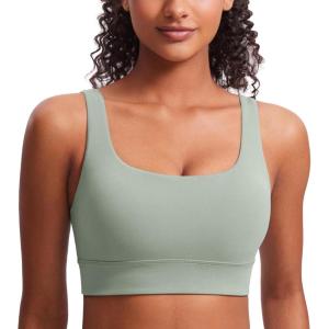 imageCRZ YOGA Butterluxe U Back Longline Sports Bras for Women  Scoop Neck Padded Yoga Workout Crop Top with Built in PadsGreen Palm Court