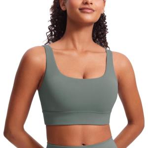 imageCRZ YOGA Butterluxe U Back Longline Sports Bras for Women  Scoop Neck Padded Yoga Workout Crop Top with Built in PadsGrey Sage