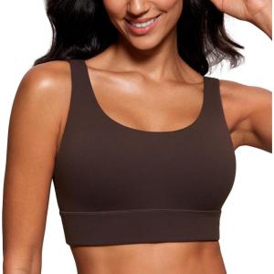 imageCRZ YOGA Butterluxe U Back Longline Sports Bras for Women  Scoop Neck Padded Yoga Workout Crop Top with Built in PadsHot Fudge Brown