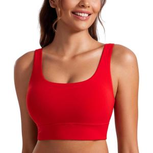 imageCRZ YOGA Butterluxe U Back Longline Sports Bras for Women  Scoop Neck Padded Yoga Workout Crop Top with Built in PadsRed Chili