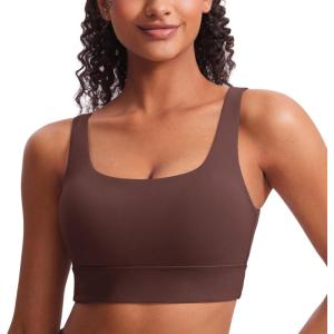 imageCRZ YOGA Butterluxe U Back Longline Sports Bras for Women  Scoop Neck Padded Yoga Workout Crop Top with Built in PadsTaupe