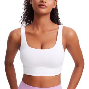 imageCRZ YOGA Butterluxe U Back Longline Sports Bras for Women  Scoop Neck Padded Yoga Workout Crop Top with Built in PadsWhite
