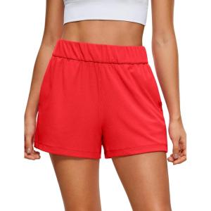 imageCRZ YOGA Comfy Ribbed Sweat Shorts for Women 3quot  High Waisted Lyocell for Casual Lounge Athletic Jersey with PocketsDeep Red