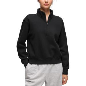 imageCRZ YOGA Cotton Fleece Lined Half Zip Sweatshirt for Women  Pullover Funnel Neck Workout Casual Sweat Shirts with PocketBlack