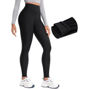 imageCRZ YOGA Fleece Lined Leggings 28  Thermal Casual Lounge Workout Yoga Womens Full Length Pants Winter WarmBlack