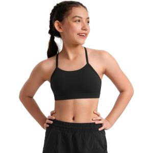 imageCRZ YOGA Girls Butterluxe Y Back Sports Bra  Yoga Athletic Casual Tops Scoop Neck Spaghetti Strap Padded Crop Kids TeenBlack