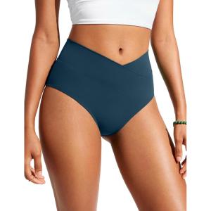 imageCRZ YOGA High Waisted V Cut Bikini Bottom for Women  Cross Front Bathing Swimsuit Full Coverage Swim BriefsInsignia Blue