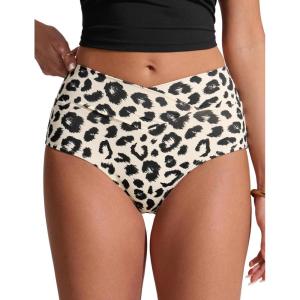 imageCRZ YOGA High Waisted V Cut Bikini Bottom for Women  Cross Front Bathing Swimsuit Full Coverage Swim BriefsPrimulin Leopard Print