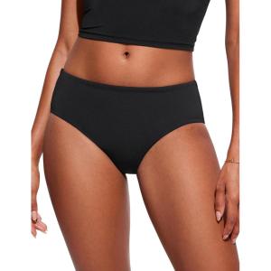 imageCRZ YOGA Mid Waisted Bikini Bottoms for Women  Full Coverage Bathing Suit Swimsuit Basic Swim BriefsBlack