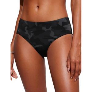 imageCRZ YOGA Mid Waisted Bikini Bottoms for Women  Full Coverage Bathing Suit Swimsuit Basic Swim BriefsJungle Camouflage Gray