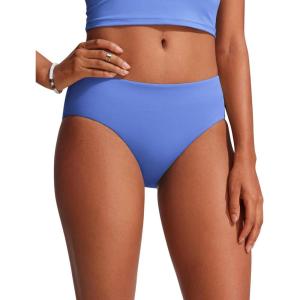 imageCRZ YOGA Mid Waisted Bikini Bottoms for Women  Full Coverage Bathing Suit Swimsuit Basic Swim BriefsWild Indigo