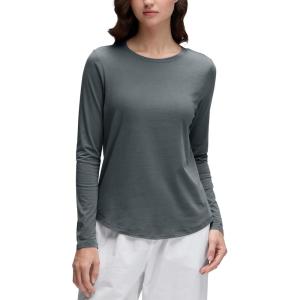 imageCRZ YOGA Pima Cotton Crewneck Long Sleeve Shirts for Women  Workout Athletic Yoga Casual Tops Soft Plain TShirtLava Smoke Grey