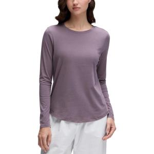 imageCRZ YOGA Pima Cotton Crewneck Long Sleeve Shirts for Women  Workout Athletic Yoga Casual Tops Soft Plain TShirtPurple Gray