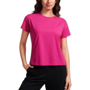 imageCRZ YOGA Pima Cotton Relaxed TShirts for Women  Workout Athletic Gym Casual Short Sleeve Shirts Basic Crewneck Hip TopsGranita Pink