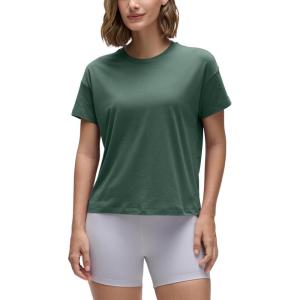 imageCRZ YOGA Pima Cotton Relaxed TShirts for Women  Workout Athletic Gym Casual Short Sleeve Shirts Basic Crewneck Hip TopsGraphite Green