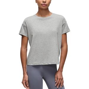 imageCRZ YOGA Pima Cotton Relaxed TShirts for Women  Workout Athletic Gym Casual Short Sleeve Shirts Basic Crewneck Hip TopsHeathered Medium Grey