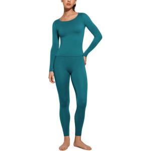 imageCRZ YOGA Soft Thermal Underwear Sets for Women Lightweight Long Johns Base Layer Pajamas Warm Top BottomGreen Jade