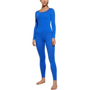 imageCRZ YOGA Soft Thermal Underwear Sets for Women Lightweight Long Johns Base Layer Pajamas Warm Top BottomSparkle Blue