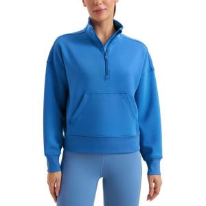 imageCRZ YOGA SoftAura Half Zip Sweatshirt for Women  Pullover Workout Casual Funnel Neck Sweat Shirts with PocketSparkle Blue