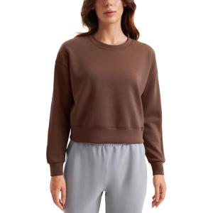 imageCRZ YOGA SoftAura Pullover Sweatshirt for Women  Crewneck Workout Casual Basic Fall Sweat ShirtsCoffee Brown
