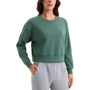 imageCRZ YOGA SoftAura Pullover Sweatshirt for Women  Crewneck Workout Casual Basic Fall Sweat ShirtsDark Forest Green