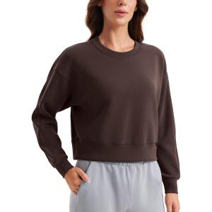 imageCRZ YOGA SoftAura Pullover Sweatshirt for Women  Crewneck Workout Casual Basic Fall Sweat ShirtsHot Fudge Brown