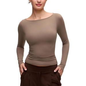 imageCRZ YOGA Softembrace Boat Neck Long Sleeve Shirts for Women  Casual Going Out Tops Soft Stretchy Fitted Fall TShirtsBrown Purple