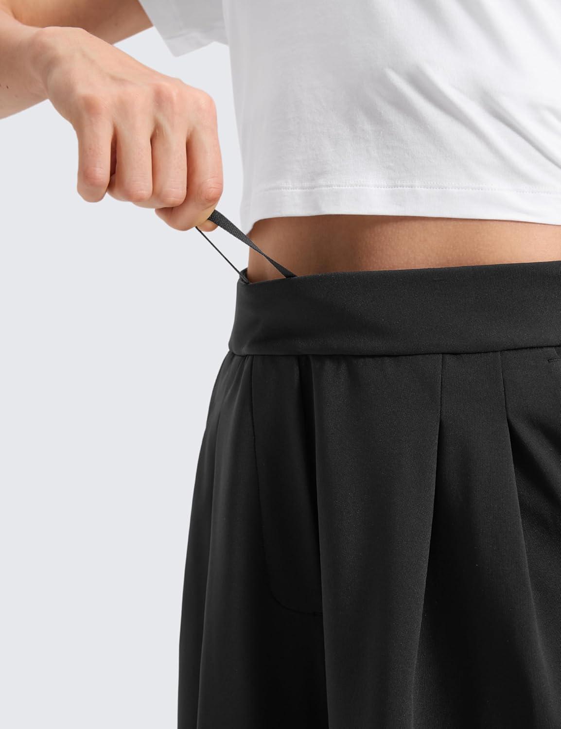 imageCRZ YOGA 4Way Stretch Wide Leg Work Pants for Women 29quot  Bussiness Casual Trousers with PocketsBlack