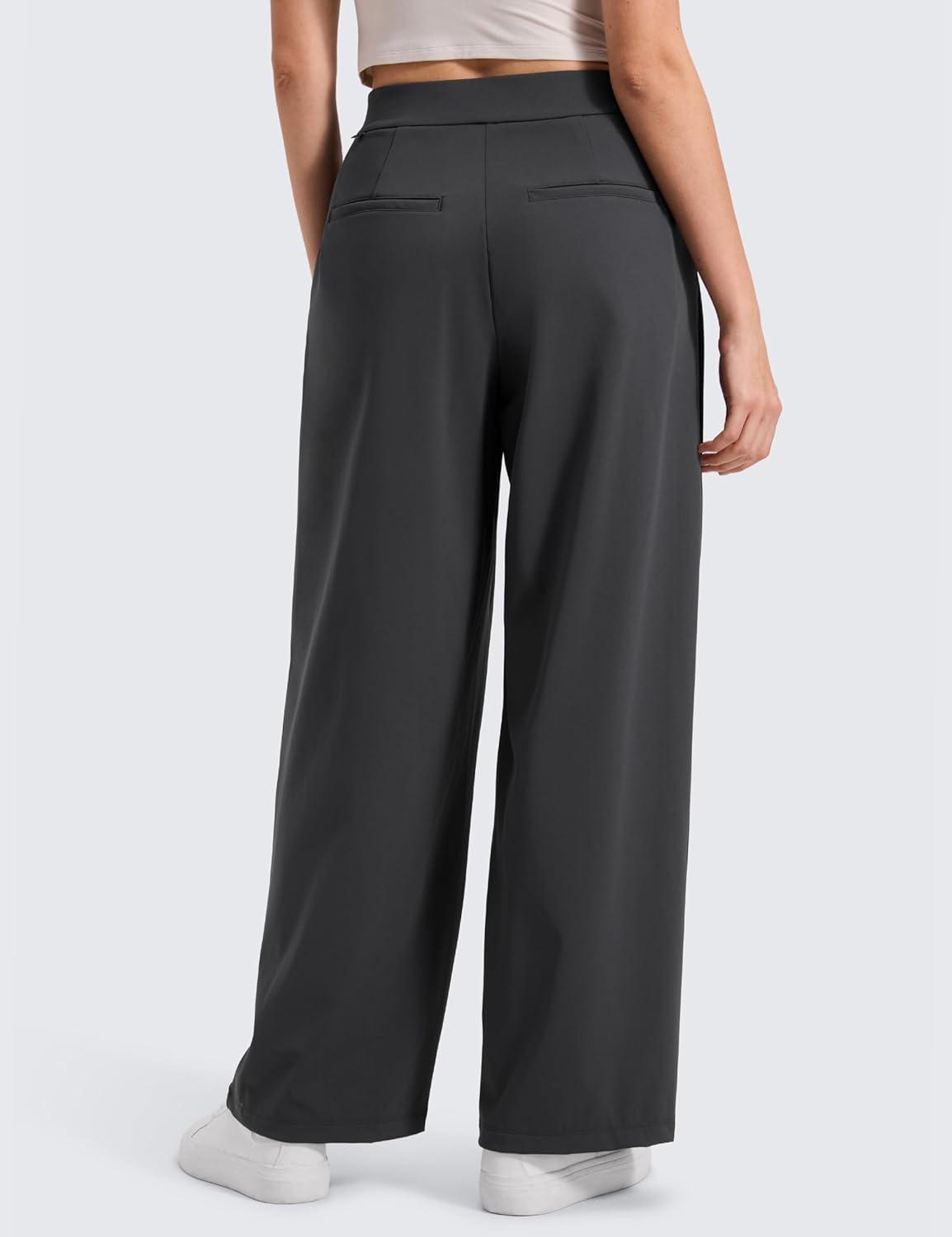 imageCRZ YOGA 4Way Stretch Wide Leg Work Pants for Women 29quot  Bussiness Casual Trousers with PocketsInk Gray