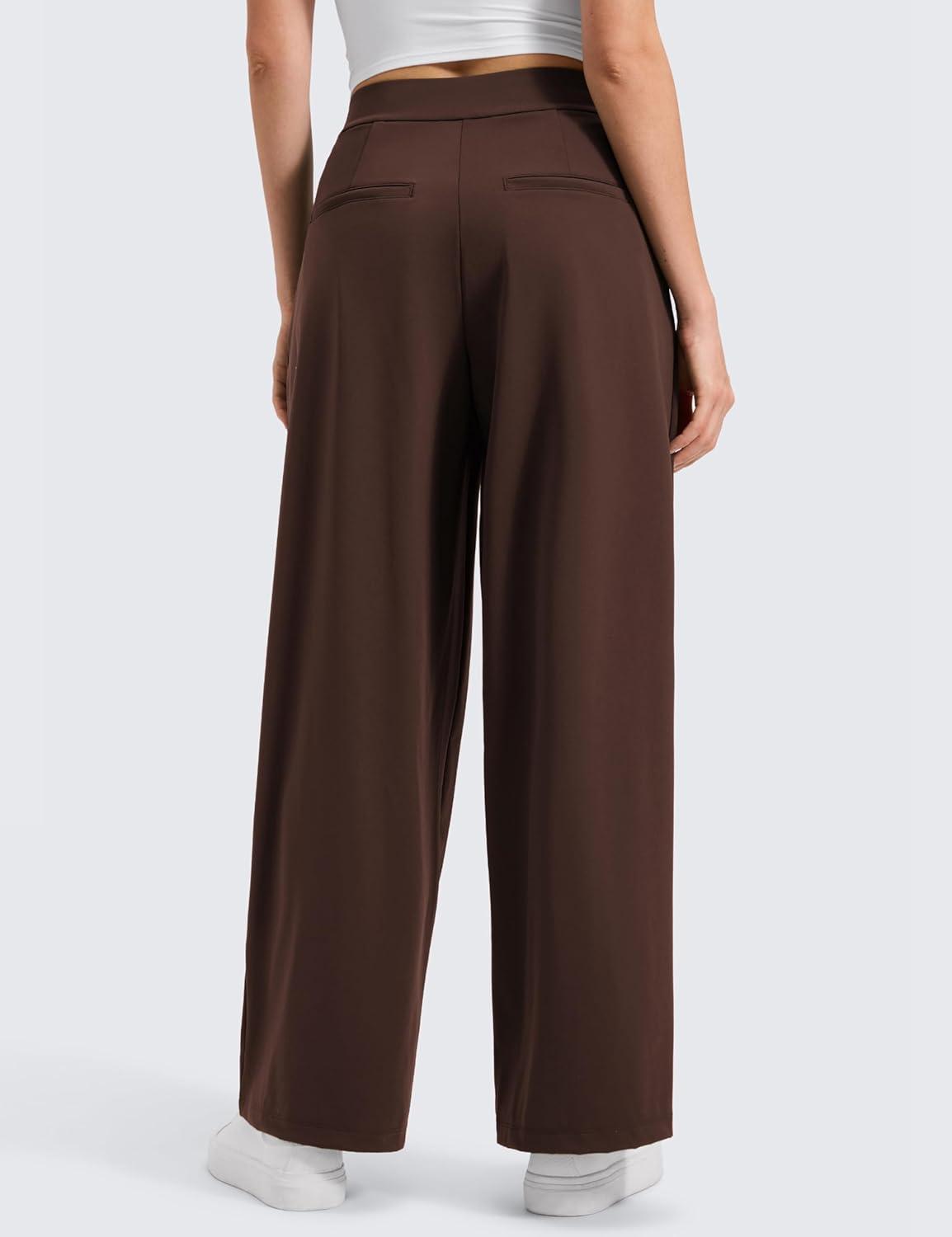 imageCRZ YOGA 4Way Stretch Wide Leg Work Pants for Women 29quot  Bussiness Casual Trousers with PocketsLava Brown