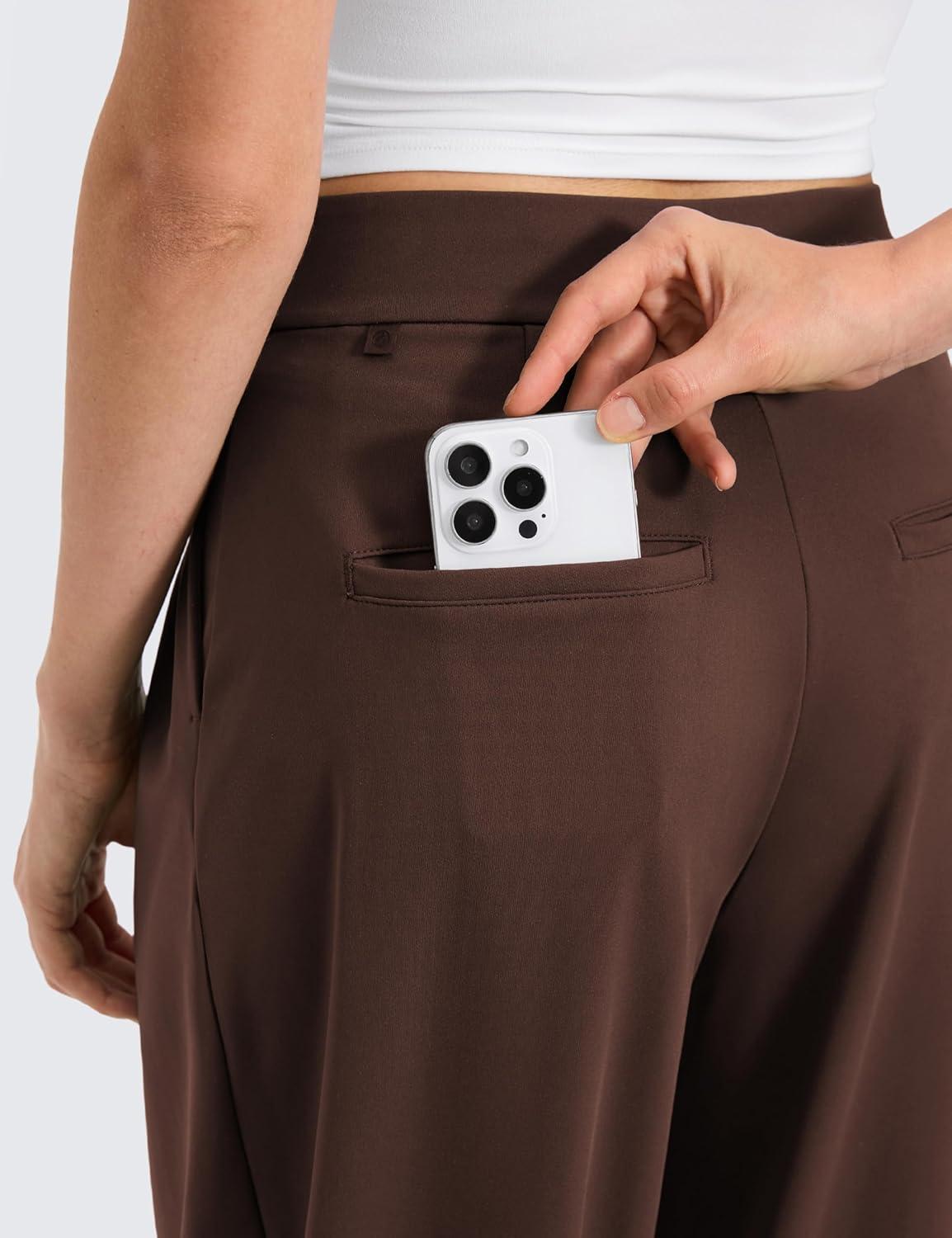 imageCRZ YOGA 4Way Stretch Wide Leg Work Pants for Women 29quot  Bussiness Casual Trousers with PocketsLava Brown