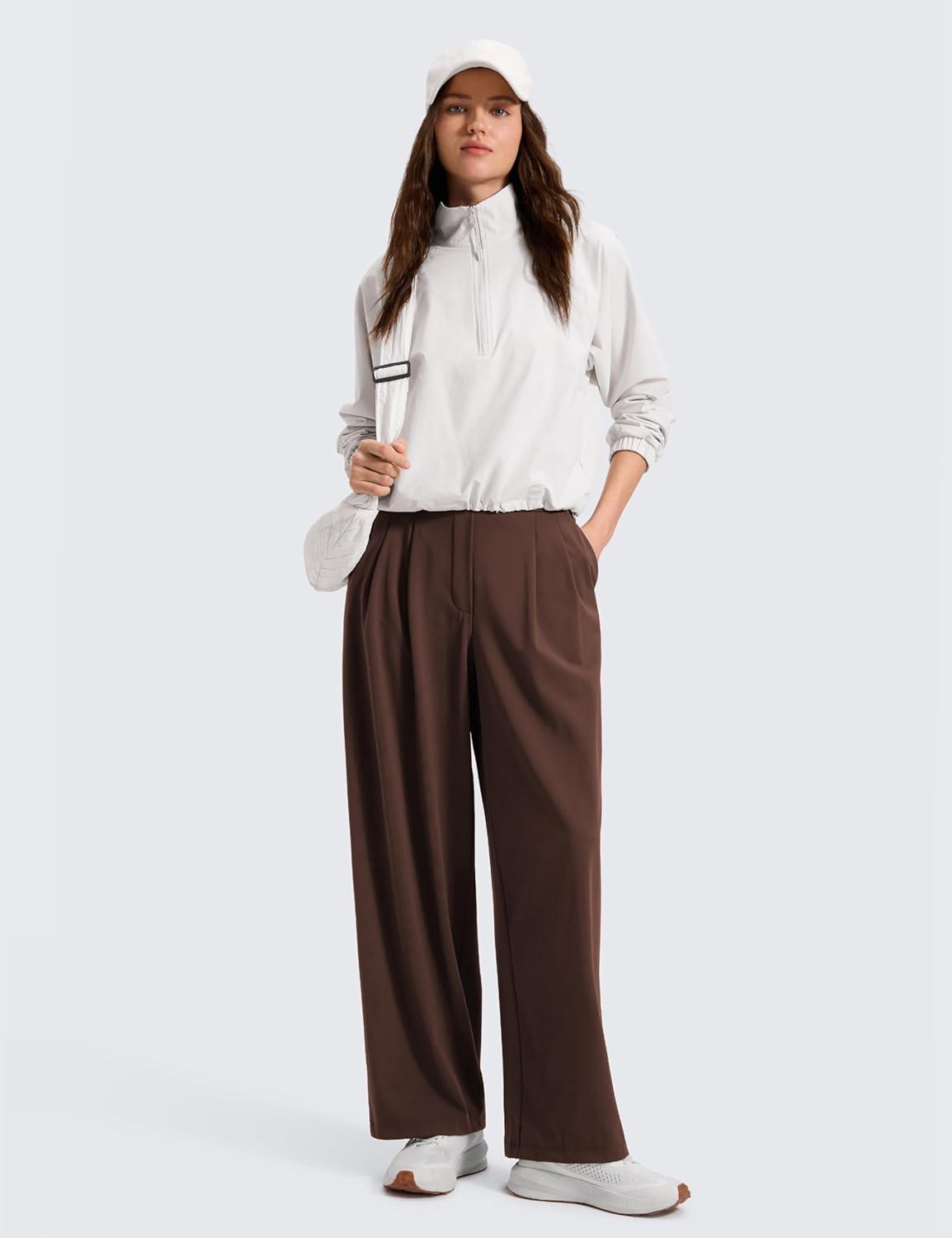 imageCRZ YOGA 4Way Stretch Wide Leg Work Pants for Women 29quot  Bussiness Casual Trousers with PocketsLava Brown