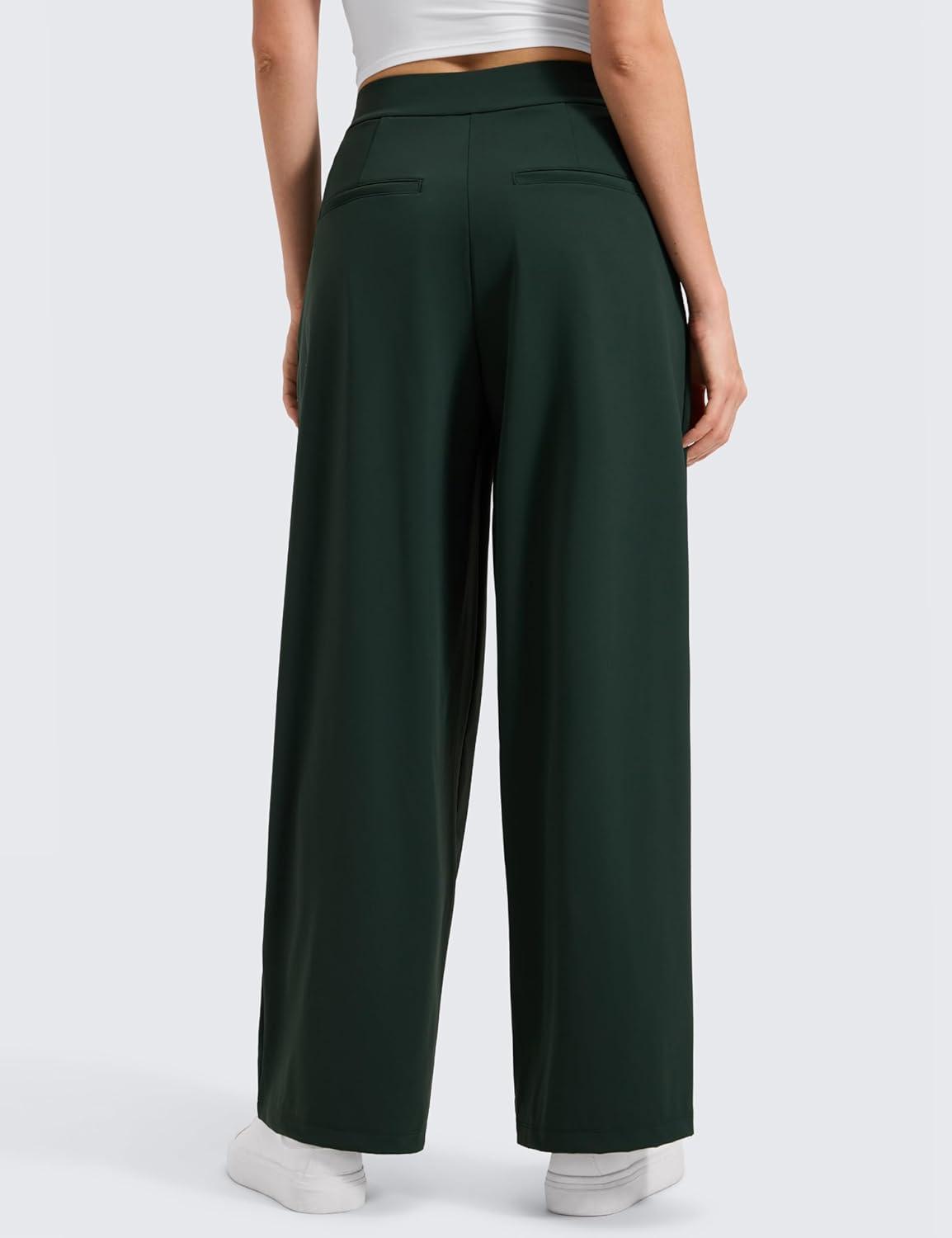 imageCRZ YOGA 4Way Stretch Wide Leg Work Pants for Women 29quot  Bussiness Casual Trousers with PocketsLegend Green