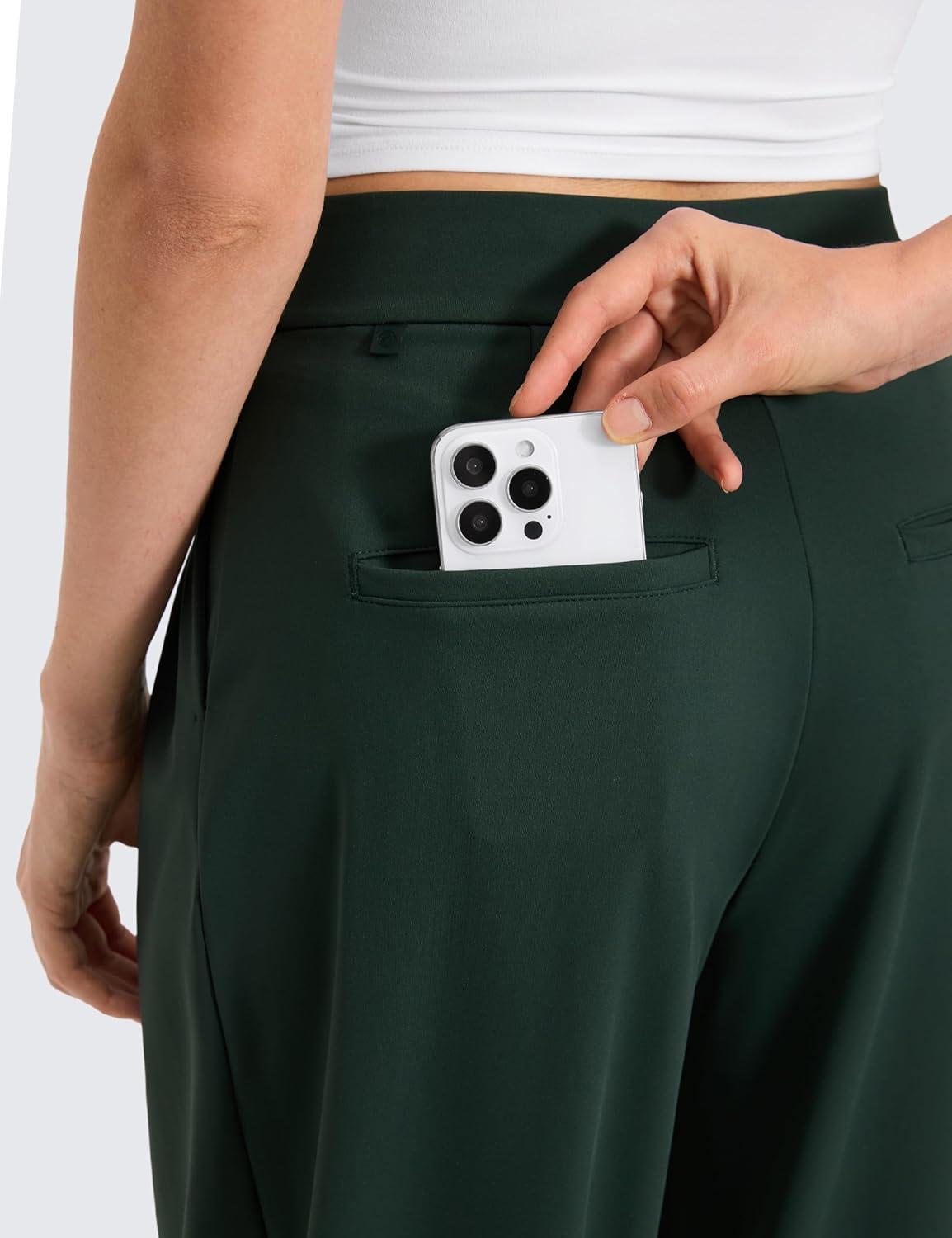 imageCRZ YOGA 4Way Stretch Wide Leg Work Pants for Women 29quot  Bussiness Casual Trousers with PocketsLegend Green