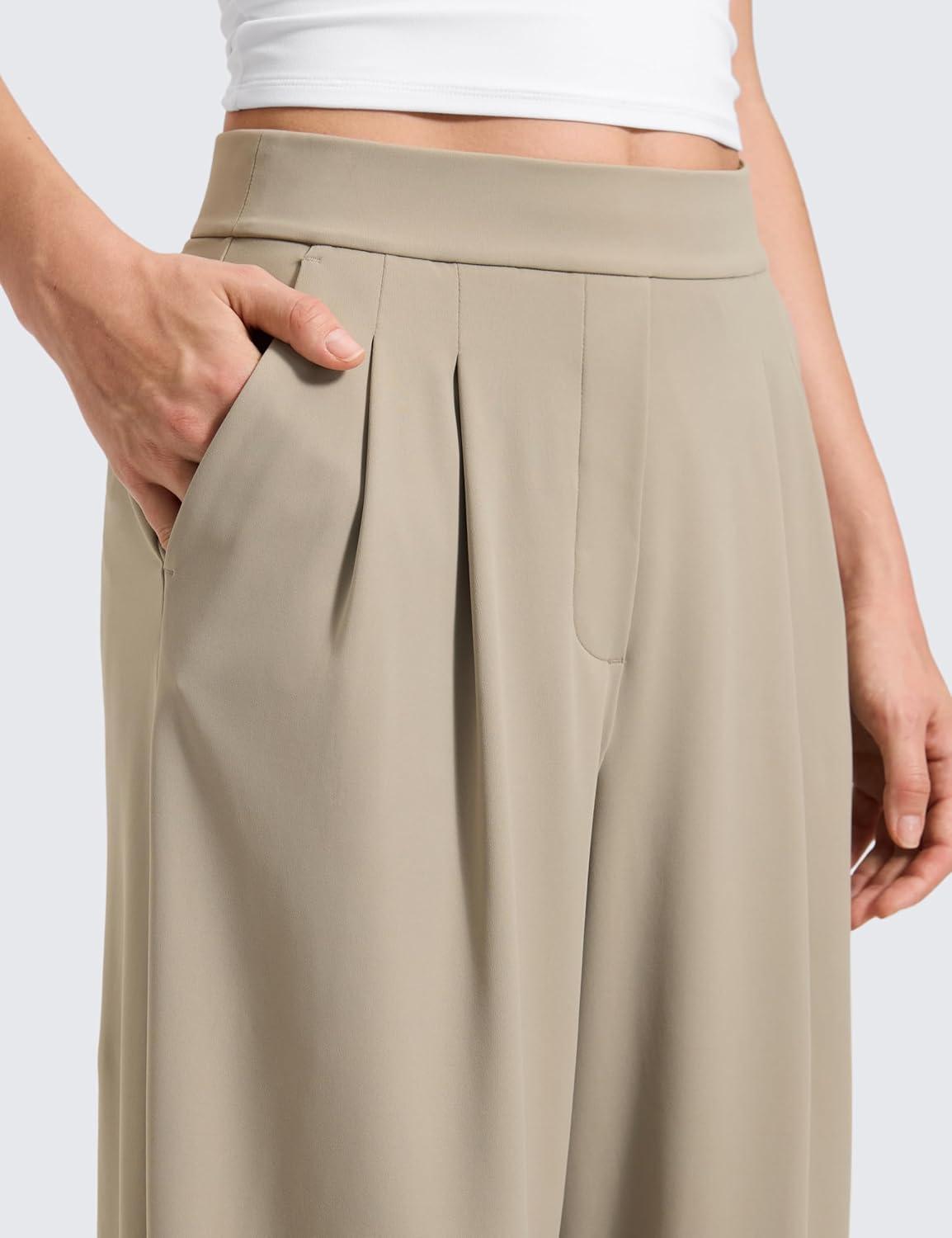 imageCRZ YOGA 4Way Stretch Wide Leg Work Pants for Women 29quot  Bussiness Casual Trousers with PocketsOak