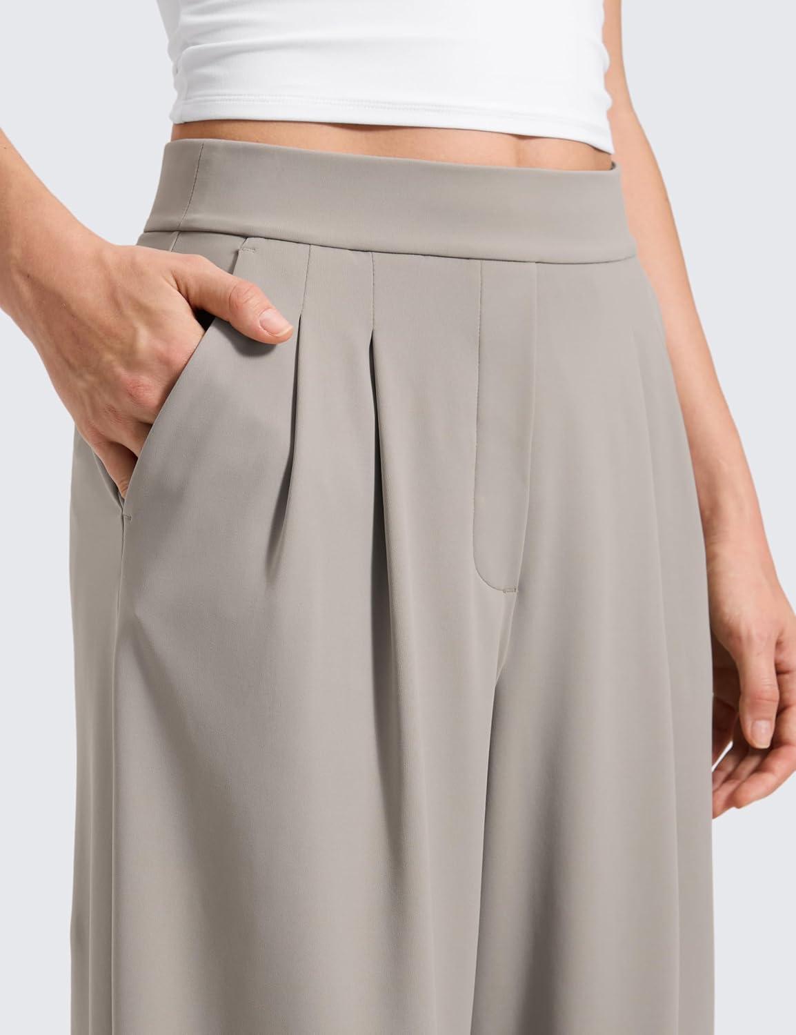 imageCRZ YOGA 4Way Stretch Wide Leg Work Pants for Women 29quot  Bussiness Casual Trousers with PocketsStone