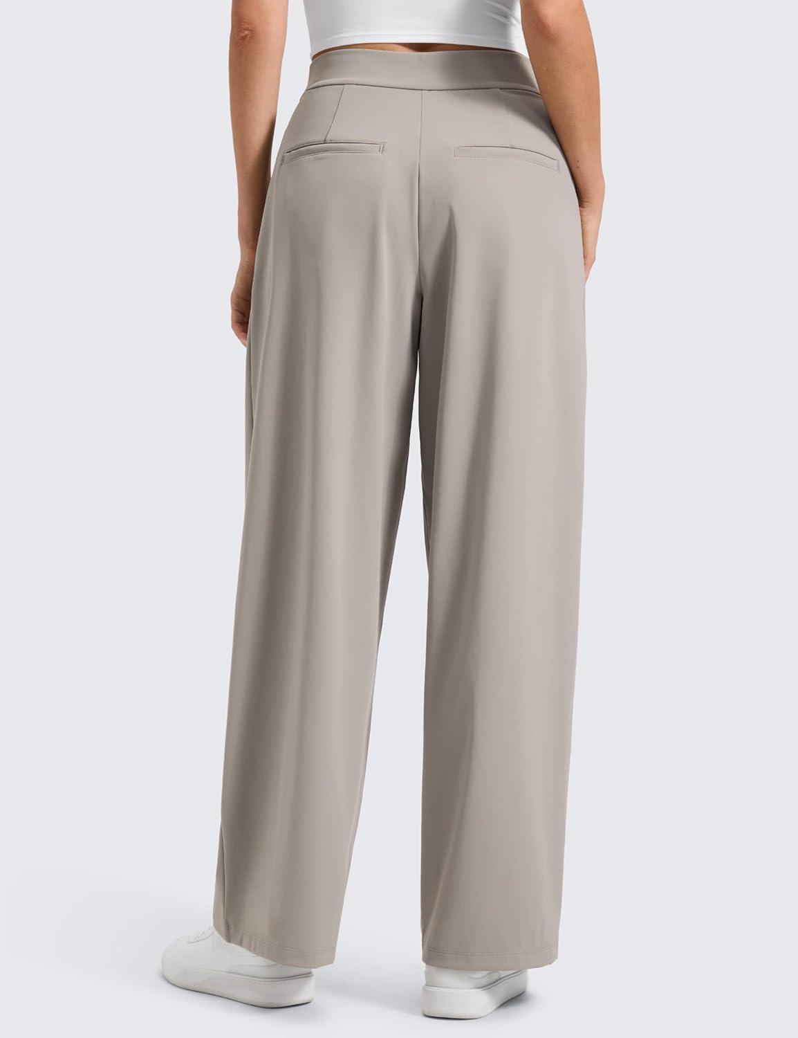 imageCRZ YOGA 4Way Stretch Wide Leg Work Pants for Women 29quot  Bussiness Casual Trousers with PocketsStone