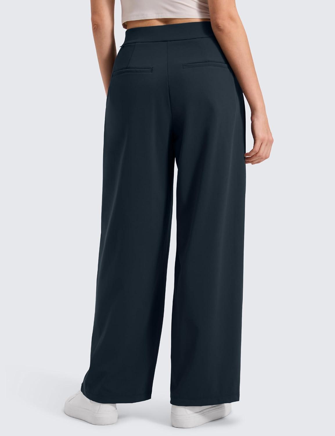 imageCRZ YOGA 4Way Stretch Wide Leg Work Pants for Women 29quot  Bussiness Casual Trousers with PocketsTrue Navy