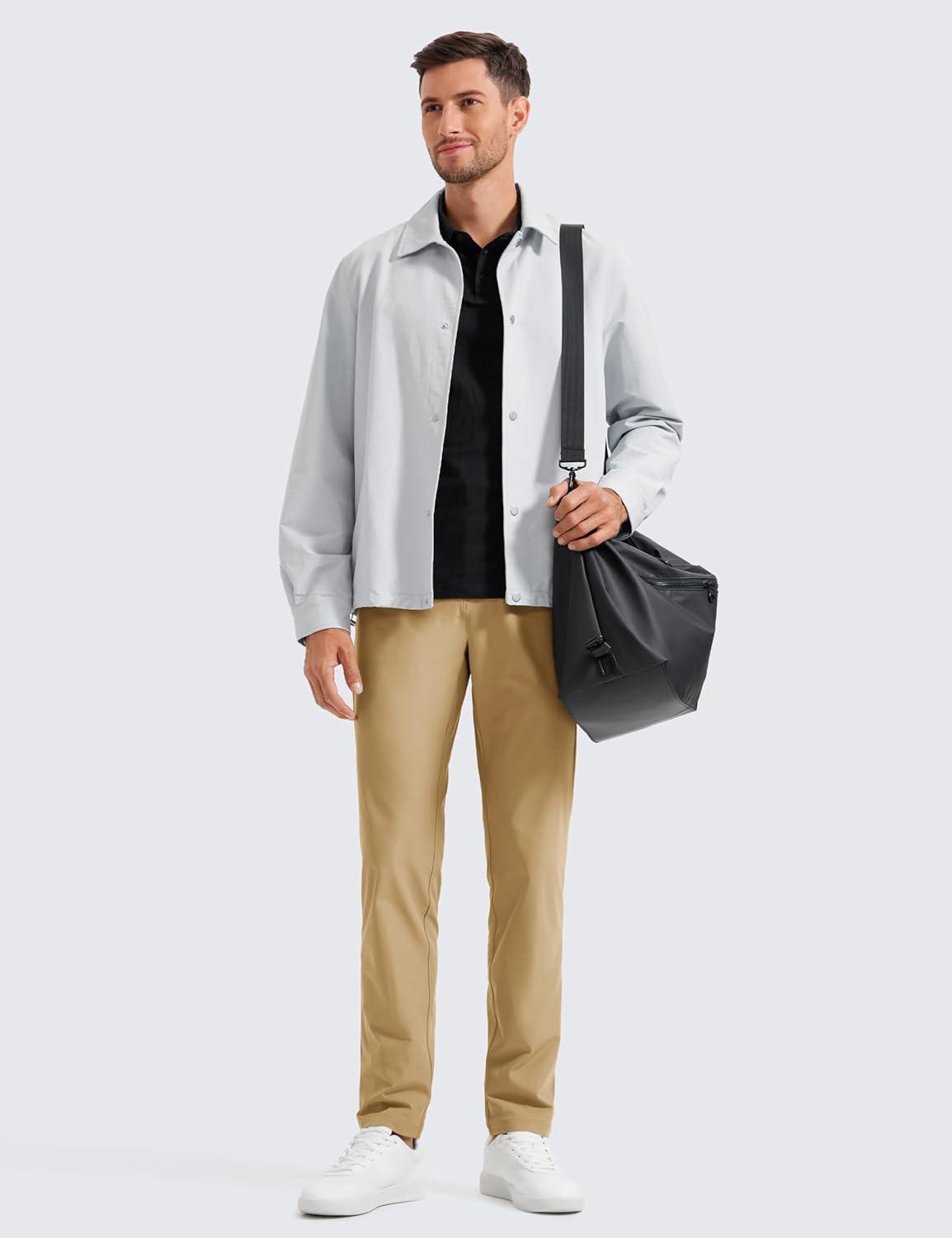 imageCRZ YOGA All Day Comfy 5Pocket Golf Pants for Men  28quot30quot32quot34quot Quick Dry Lightweight Casual Work Stretch TrousersKhaki Sand