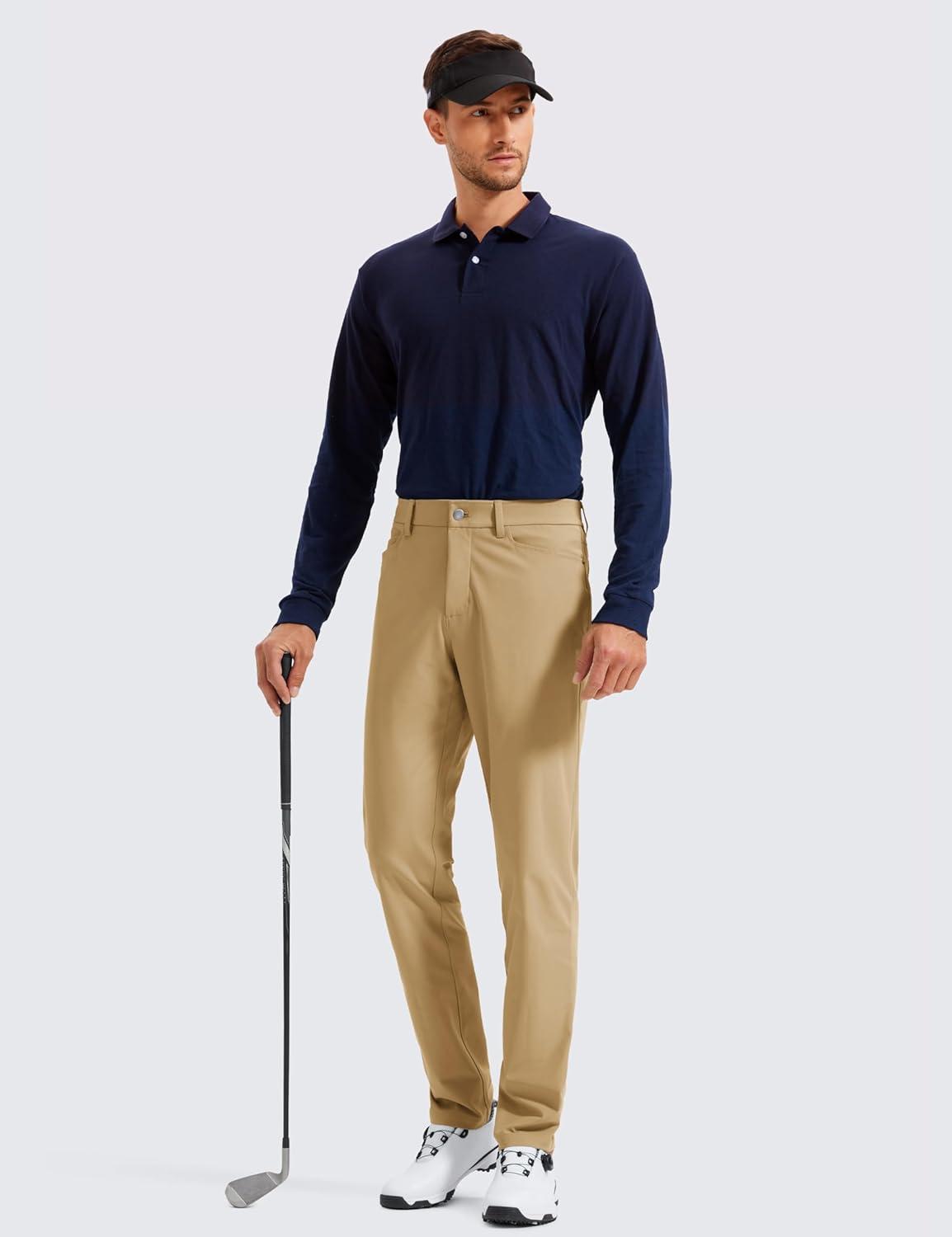 imageCRZ YOGA All Day Comfy 5Pocket Golf Pants for Men  28quot30quot32quot34quot Quick Dry Lightweight Casual Work Stretch TrousersKhaki Sand