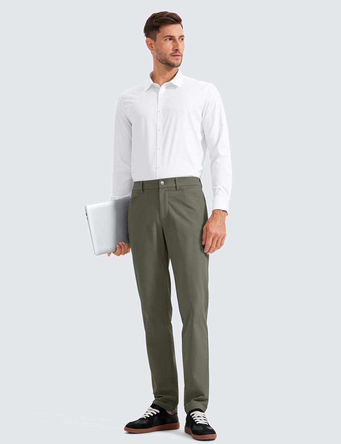 imageCRZ YOGA All Day Comfy 5Pocket Golf Pants for Men  28quot30quot32quot34quot Quick Dry Lightweight Casual Work Stretch TrousersLight Army Green