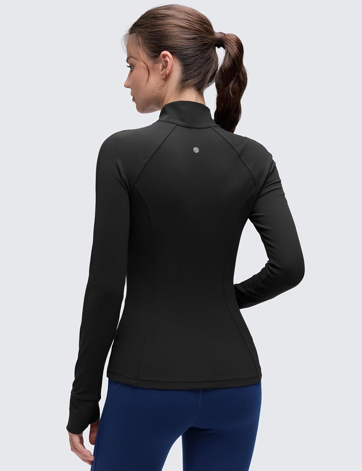 imageCRZ YOGA Butterluxe Hip Length Jackets for Women  Full Zip Athletic Track Tops with Thumb Holes PocketsBlack