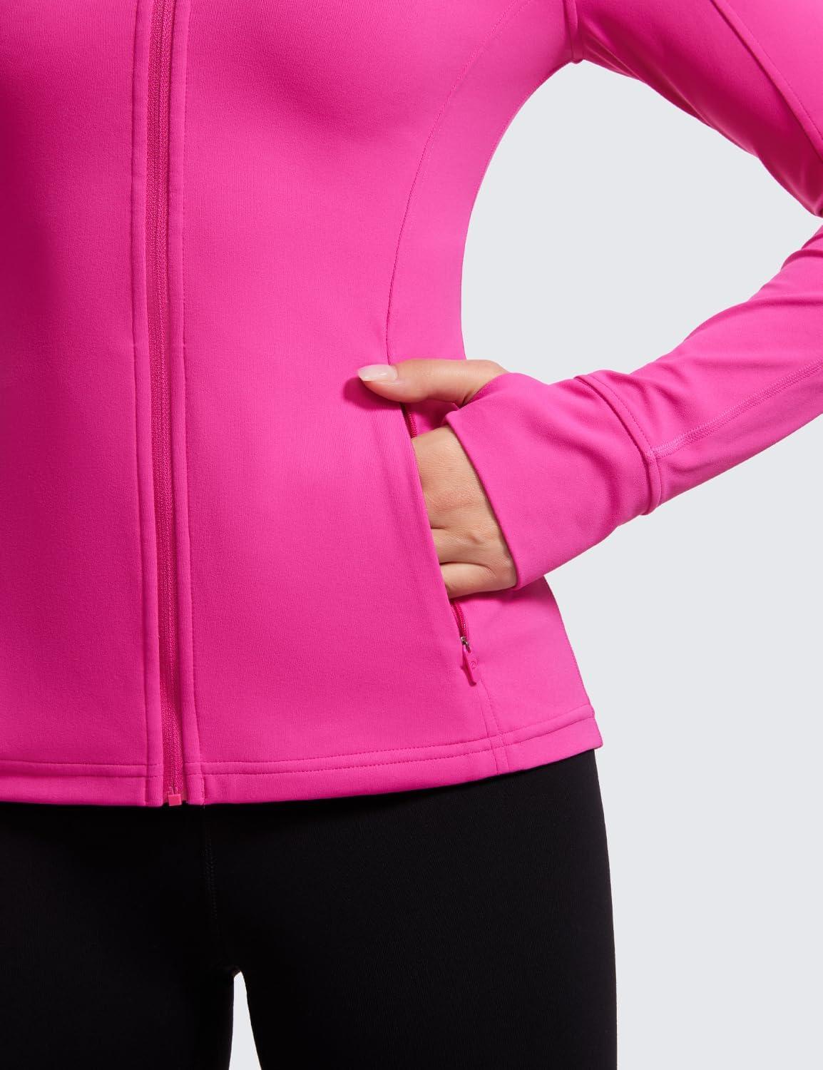 imageCRZ YOGA Butterluxe Hip Length Jackets for Women  Full Zip Athletic Track Tops with Thumb Holes PocketsHibiscus Purple