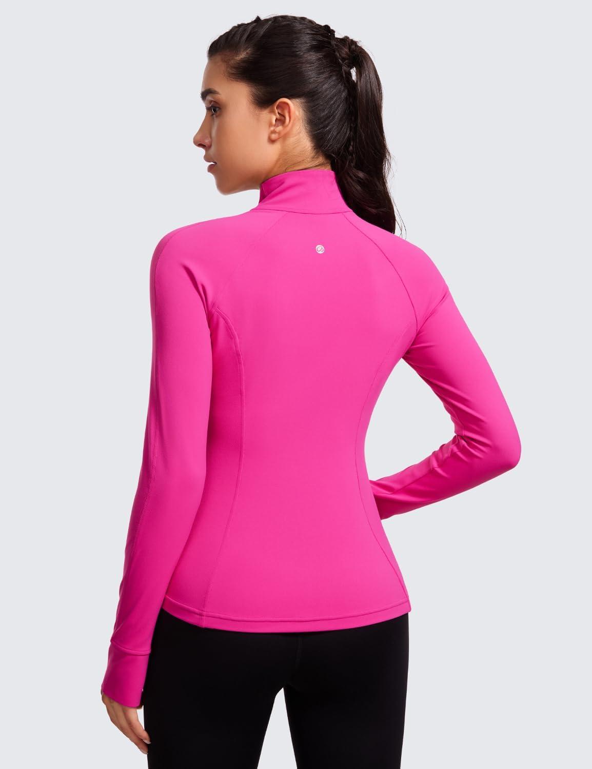 imageCRZ YOGA Butterluxe Hip Length Jackets for Women  Full Zip Athletic Track Tops with Thumb Holes PocketsHibiscus Purple