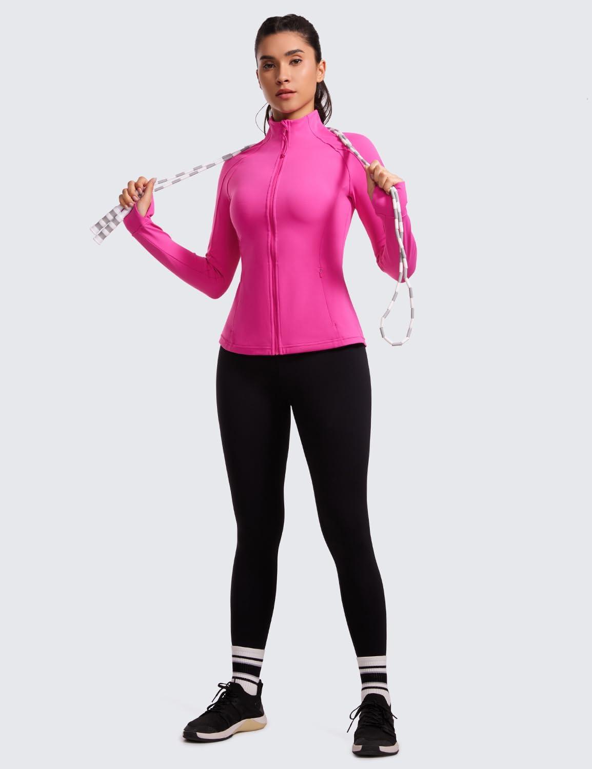 imageCRZ YOGA Butterluxe Hip Length Jackets for Women  Full Zip Athletic Track Tops with Thumb Holes PocketsHibiscus Purple