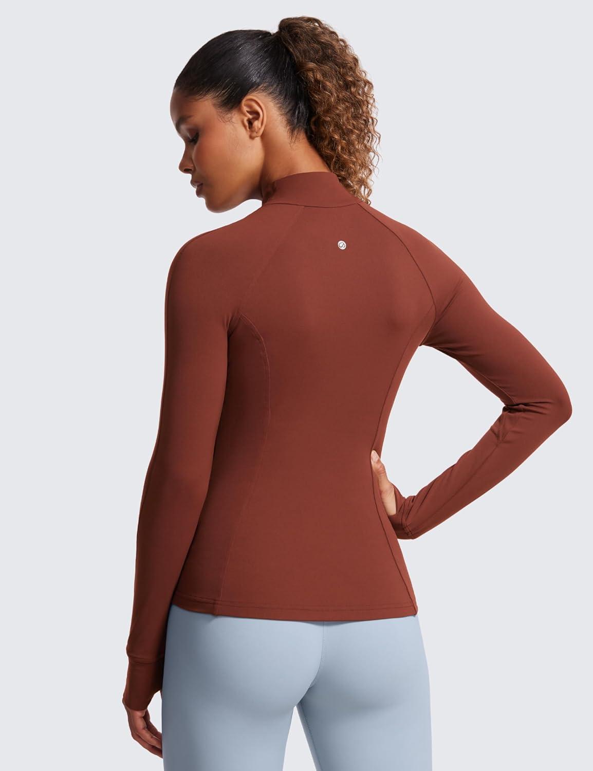 imageCRZ YOGA Butterluxe Hip Length Jackets for Women  Full Zip Athletic Track Tops with Thumb Holes PocketsJujube Brown