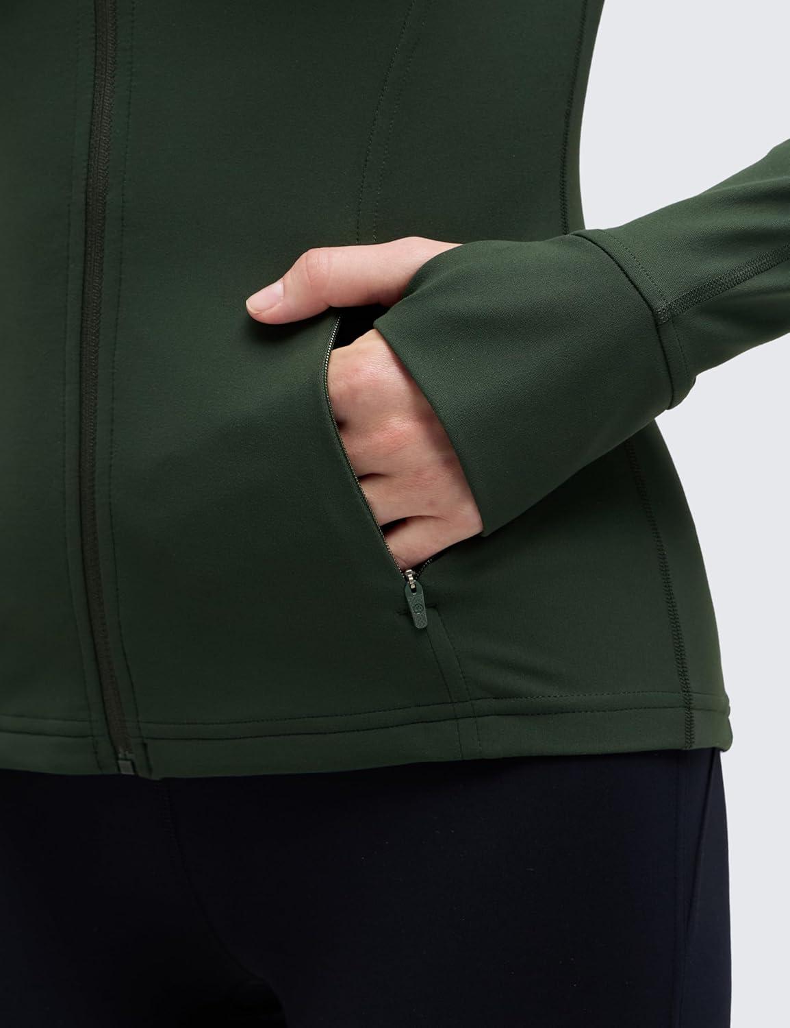 imageCRZ YOGA Butterluxe Hip Length Jackets for Women  Full Zip Athletic Track Tops with Thumb Holes PocketsLegend Green
